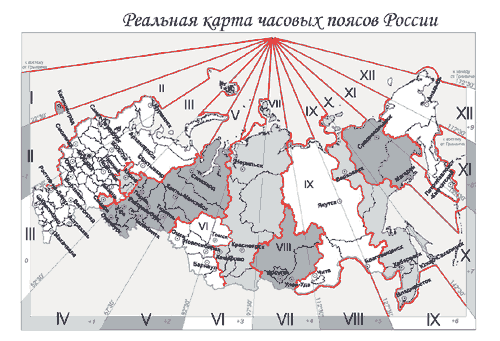 разница во времени и положение Солнца карта