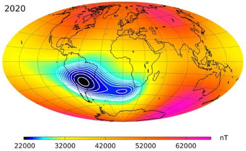 Earth's magnetic field and South Atlantic Anomaly future projections