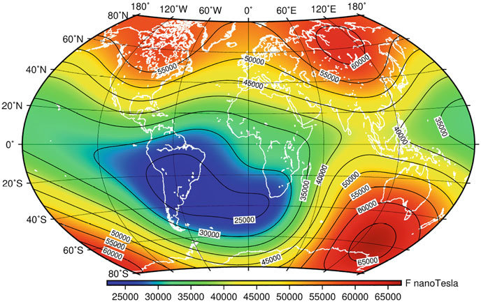 South Atlantic Anomaly Earth magnetic field scientific diagram
